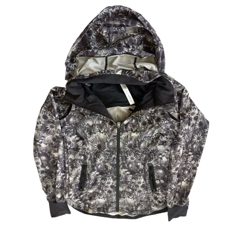 Lululemon‎ Women 4 Convertible Hoody  Full-Zip Vented Stretch Floral Yoga Jacket